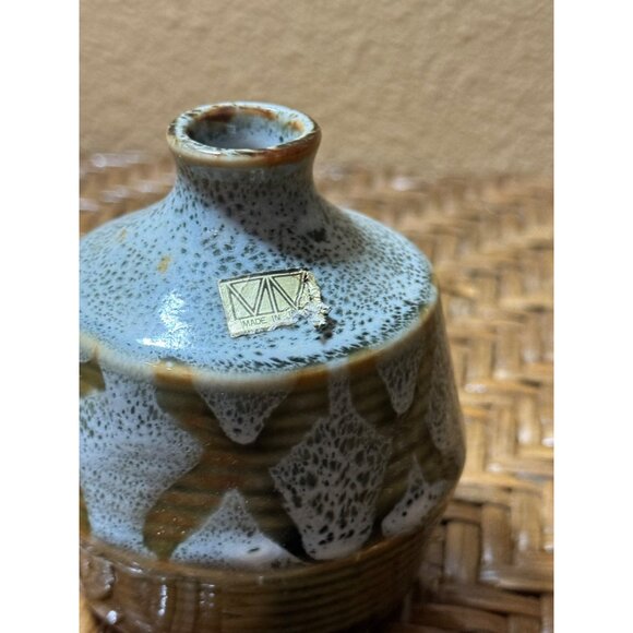 Vintage Japanese Ceramic Bud Vase With Abstract Pattern Original Sticker - Picture 3 of 8